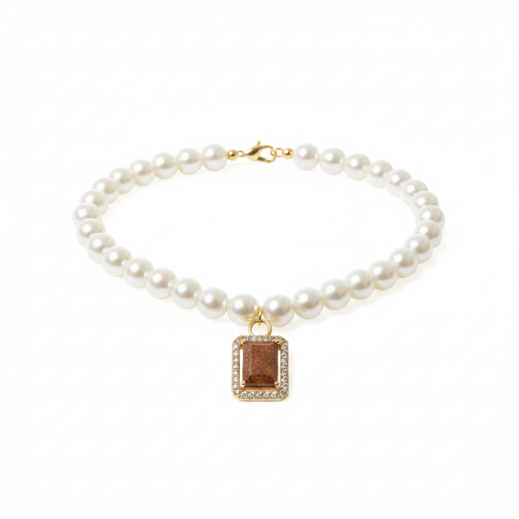 Gem Charm Pet Pearl Necklace