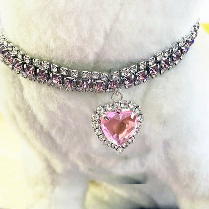 Rhinestone Heart Pet Collar