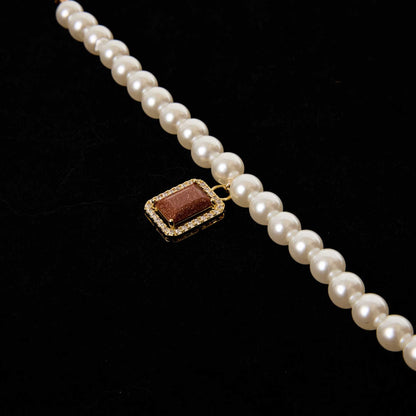 Gem Charm Pet Pearl Necklace