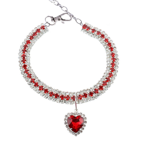 Rhinestone Heart Pet Collar