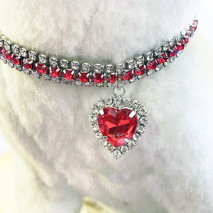 Rhinestone Heart Pet Collar