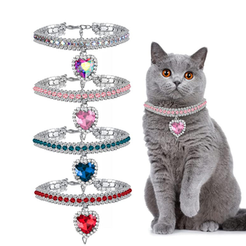 Rhinestone Heart Pet Collar