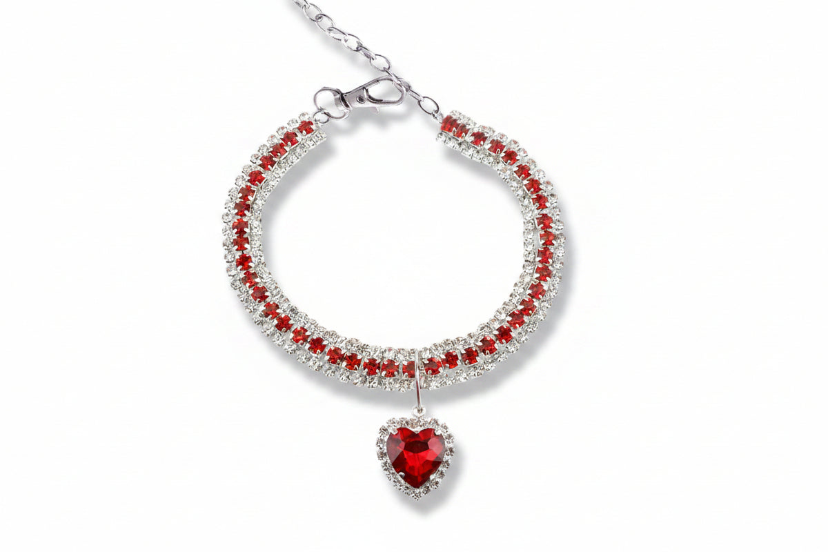Rhinestone Heart Pet Collar